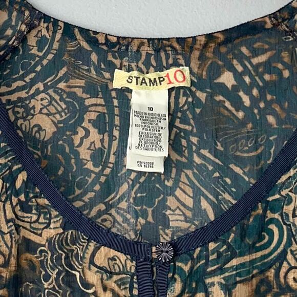 Stamp 10 Babydoll Top Size 10 Sheer Dark Earthy Popover Boho Fairy Grunge Y2K - Picture 6 of 10